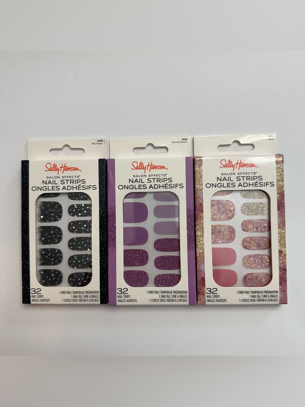 Sally Hansen Salon Effects Nail Strips Set of 3 Big Tipper Orchids Cosmic Blush